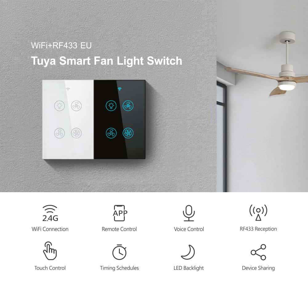 Smart Fan Speed & Light Touch Switch | WiFi Tuya Smart Life - Image 2