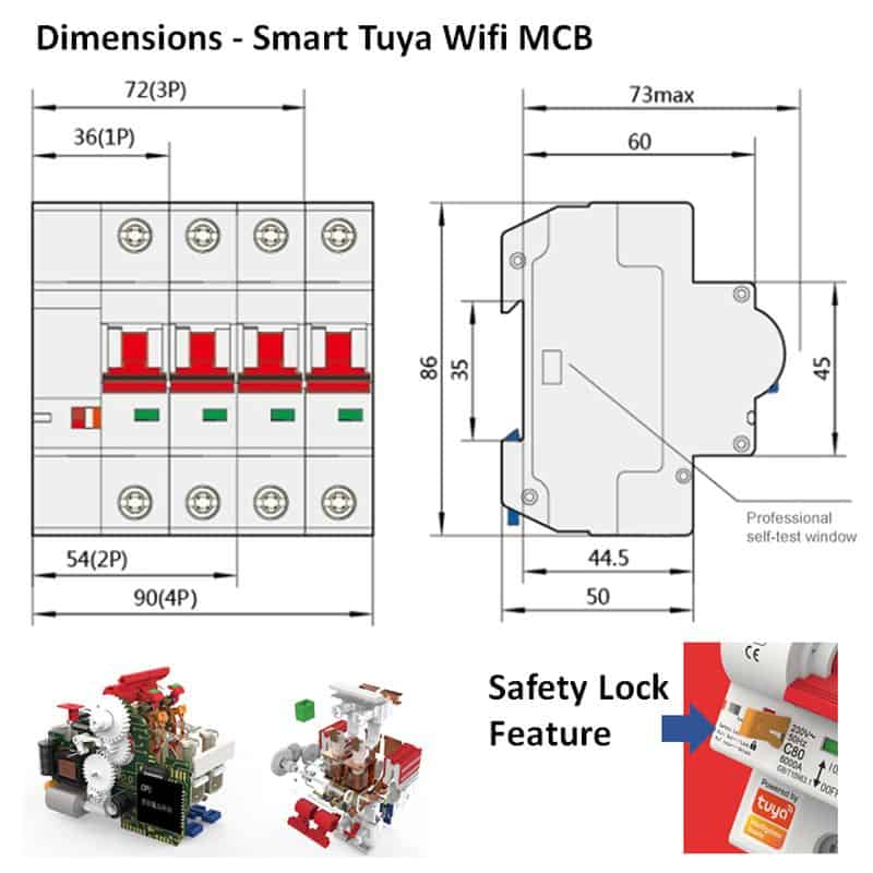 Smart Switch Circuit Breaker MCB 20A, 2 Pole Isolator, 230VAC | WiFi Tuya Smart Life - Image 3