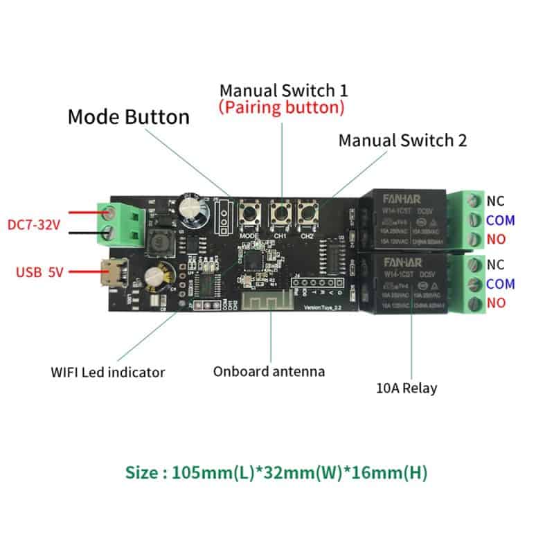 Smart 2Ch Self Locking Inching Relay Switch 10A | WiFi Tuya Smart Life - Image 3
