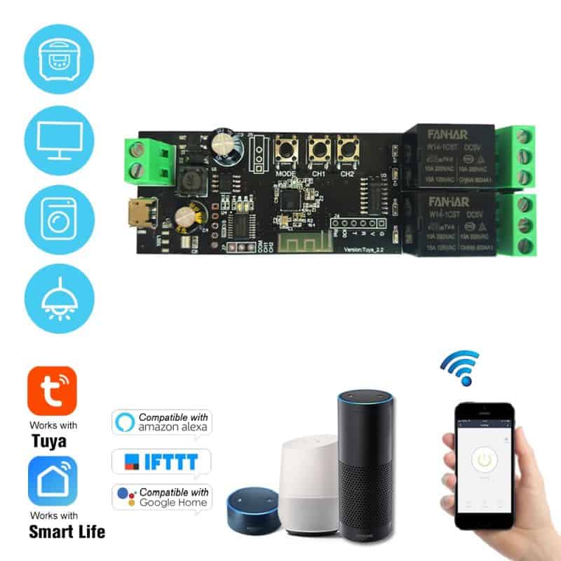 Smart 2Ch Self Locking Inching Relay Switch 10A | WiFi Tuya Smart Life - Image 2